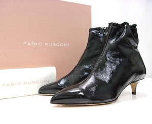 新品★FABIO RUSCONI★ファビオルスコーニ★パテント ショートブーツ★37★ブラック★牛革