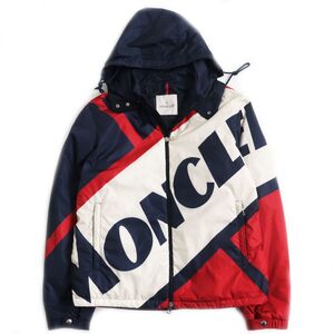 良品●20SS MONCLER モンクレール BERT ロゴプリント トリコロール フーデッドダウンジャケット ネイビー×レッド×ホワイト 3 正規品