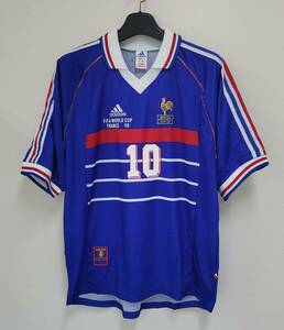 98W杯 フランス FFF France(H)#10 ジダン ZIDANE 半袖 正規Adidas 98WC 優勝モデル L-3