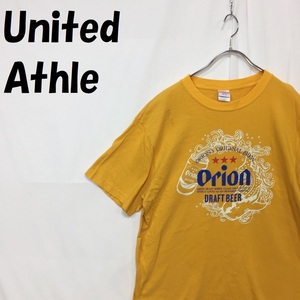 【人気】United Athle/ユナイテッドアスレ オリオンビール ロゴプリント Tシャツ 半袖 イエロー サイズL/S2263