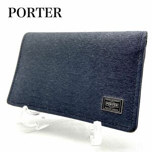 【未使用】PORTER カレント 名刺入れ カードケース ネイビー 薄型 ロゴプレート