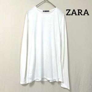 【ZARA】ザラ 長袖 薄手ニット セーター 白 無地 シンプル M クルーネック インナー 透け感 重ね着