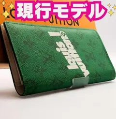 ルイヴィトン【現行最高級美品】エブリデイLVシグネチャーグリーンブラザ２つ折り