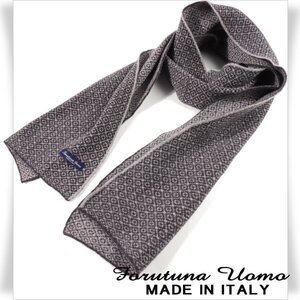 新品1円～★Forutuna Uomo フォルトゥナ ウォモ 百貨店購入 イタリア製 ウール毛100％ 織柄マフラー ロング 大判 ストール 本物 ◆4599◆