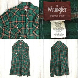 ★USA直輸入!!★正規品★[Wrangler ラングラー]チェック柄 長袖 フランネル ウエスタンシャツ[メンズ M]緑 赤 黒 海外企画 アメカジ K2-166