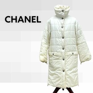 高級 CHANEL シャネル スポーツライン 00A P16394V09195 COCO ココマークワッペン 裏地ボア 中綿 ロングコート レディース ホワイト