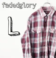 USA古着 fadedglory ネルシャツ　L チェック レッド　ホワイト