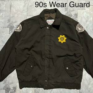 90s Wear Guard ワークジャケット USA企画 企業ロゴ ジップアップSELECT PATROL ワッペン 中綿 ヴィンテージ ブラウン サイズM 玉FS1506