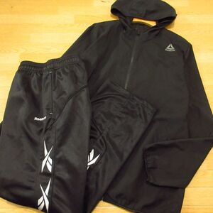 ◎美品！L 上下セット！Reebok リーボック◆ウィンドジャケット&ジャージパンツ◆メンズ 黒◆BA0927