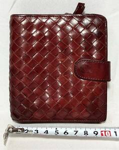 KGNY4480 BOTTEGA VENETA ボッテガヴェネタ イントレチャート レザー 二つ折り 財布 ウォレット 札入れ 小銭入れ 赤 現状品