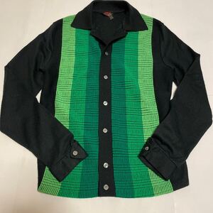 60s 黒×緑 長袖シャツ ビンテージ ヴィンテージ ロカビリー black green vintage LS shirt rockabilly グラデ（検索用 50s 50年代 CAMPUS