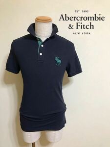 【未使用】 Abercrombie & Fitch アバクロンビー&フィッチ ビッグ アイコン 鹿の子 ストレッチ ポロシャツ サイズXS ネイビー 半袖 170/84A