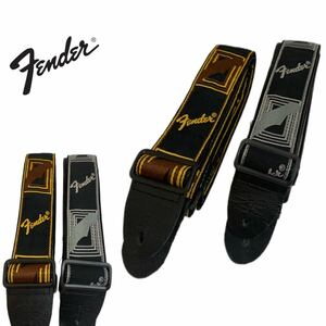 Fender フェンダー ギターストラップ STRAP ストラップ モノグラム (ブラック イエロー ブラウン) (ブラック グレー) 2本セット アーカイブ