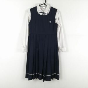 1円 ジャンパースカート 紐タイ バスト80 ウエスト72 冬物 女子 学生服 中学 高校 紺 制服 中古 ランクC NA9486