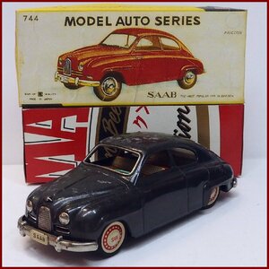 萬代屋 赤箱シリーズ 744【SAAB 93Bサーブ ダークグレー】ブリキ tin toy car ミニチュア自動車ミニカーBC BANDAIバンダイ(箱コピー)0046