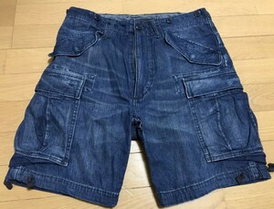 RRL ダブルアールエル ラルフローレン デニム ハーフ カーゴ ショーツ パンツ チュニジア製 エイジング加工 M