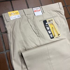 新品☆未使用 人気のチノパン W100cm ベージュ 綿パン ゴルフパンツ ゴルフウェア スラックス ゆったり ウォッシャブル ウエスト5cm伸びる