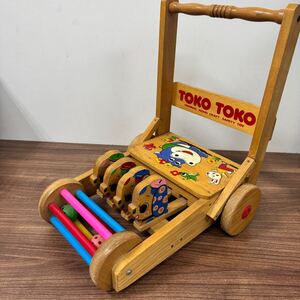 昭和レトロ　　木製　　手押し車　カタカタ　T　OKOTOKO　おもちゃ 　知育玩具