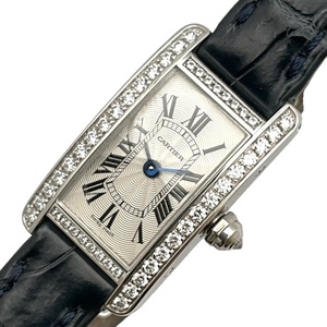 カルティエ Cartier タンクアメリカンミニ WB710015 アイボリー K18ホワイトゴールド K18WG×レザー 腕時計 レディース 中古
