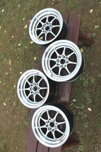 ★中古美品 HLK WHEELS HLKホイール HLK03 15×8J 8穴マルチ PCD114.3/100 +25 深リム 状態良好 新品同様 ４本 AE86/S13/ロードスター★