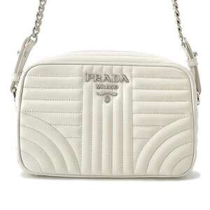 プラダ チェーンショルダー ダイアグラム レザーバッグ 1BH083 PRADA バッグ 黒 斜め掛け クロスボディ 白 【安心保証】