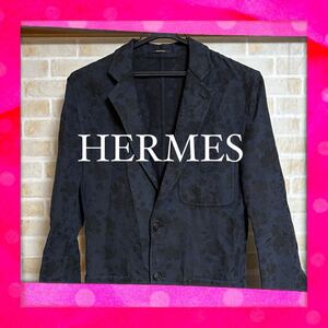 美品 エルメス HERMES テーラード ジャケット 花柄 ネイビー 紺色 カモフラ柄 テーラードジャケット