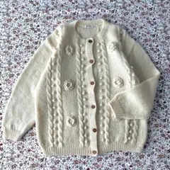 Pom pom flower knit cardigan/retro VTG