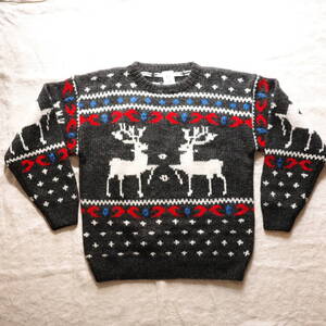 Nordic pattern shetland knit BLACK color Mサイズ MADE IN HONG KONG ノルディック柄 セーター ニット