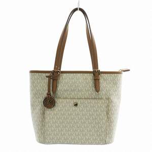 マイケルコース MICHAEL KORS MD TZ SNAP PCKT TOTE ハンドバッグ トート PVC レザー MKロゴ 総柄 白 茶色 30S7GTTT8B