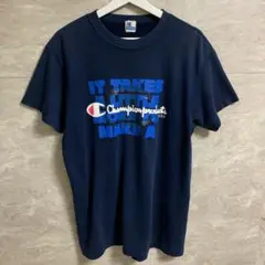 80s〜90s チャンピオン 袖裾シングルステッチ　半袖tシャツ ネイビー　春