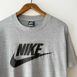 黒プリント! 80s NIKE 紺タグ スウォッシュ Tシャツ L グレー USA製 ビンテージ 80年代 ブラック アメリカ製 オリジナル ヴィンテージ