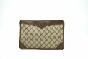 1円〜 オールド グッチ ヴィンテージ クラッチ バッグ ポーチ Unisex メンズ可 GG柄 PVCレザー 茶 ブラウン GUCCI 0164h