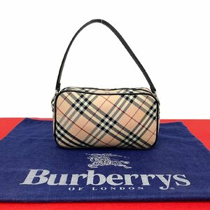 極 美品 希少品 BURBERRY BLUE LABEL バーバリー ノバチェック レザー ナイロン ミニ ハンドバッグ ポーチ ピンク ブラック 20238