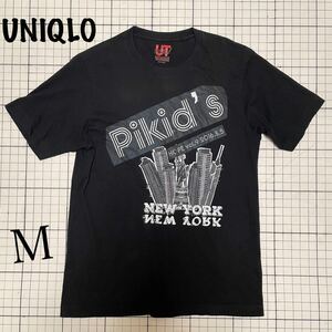 ユニクロ【UNIQLO】UT me！ オリジナルデザイン半袖Tシャツ カットソー NEW YORK 自由の女神 Ｍサイズ ブラック×ホワイトプリント/黒白