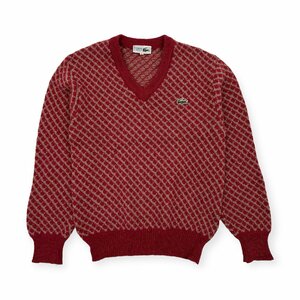 70s 80s ビンテージ◆CHEMISE LACOSTE シュミーズ ラコステ 文字ワニ デザイン ウールニットセーター サイズ 3 /K-YG-7187/レッドピンク系