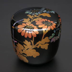 ■伝統工芸士製作■　made in KYOTO 【未使用新品】大棗　蒔絵　螺鈿　「生垣に菊」　直径７.５cm　青貝　なつめ