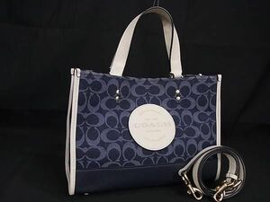 1円 ■美品■ COACH コーチ C2826 シグネチャー デンプシー キャリーオール デニム 2WAY ハンドバッグ ショルダー ネイビー系 FD0569