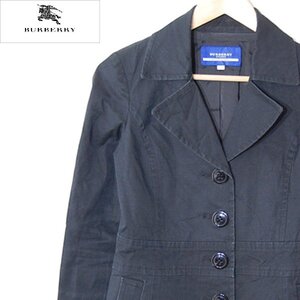 バーバリーブルーレーベルBURBERRY LONDON BLUE LAVEL■リネン混 コットン ジャケット ロゴ入りボタン■38■ブラック ※NK3d28219