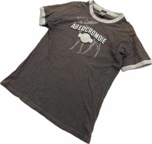 Abercrombie&Fitch ☆ ワッペン ヘラジカ ロゴ デザイン Tシャツ ブラウン S アメカジ 大人カジュアル アバクロンビー＆フィッチ■J273