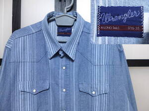 90s ラングラー ヘリンボーン デニム ストライプ柄 ウエスタン シャツ USA製 / WRANGLER Vintage ビンテージ ビッグサイズ アメリカ製 