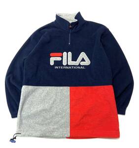 衝撃プライス！90s入手困難希少クラシックモデル！【FILA フィラ】ハーフジップ 古着 フリースジャケット！【M/ネイビー】C71