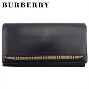 バーバリー 長財布 ファスナー付き 財布 レディース メンズ チェック柄ライン入り BURBERRY 中古