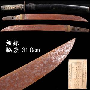 【靨】時代 無銘 脇差 31.0cm 拵え付 刀剣武具骨董 [E222]OQ/24.10/FM/(80)