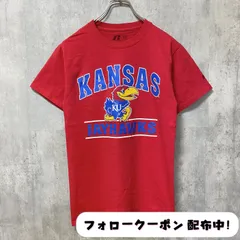 古着 used　RUSSELL　JAYHAWKS　カンザス　半袖プリントTシャツ　赤　バスケットボール　カレッジ　レトロ