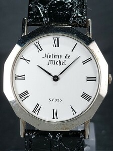 Helene de Michel ヘレンミッシェル SV925 アナログ クォーツ 腕時計 ホワイト文字盤 レザーベルト ステンレススチール 新品電池交換済み