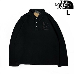 1円～!売切!【正規新品】THE NORTH FACE◆W GARMENT DYE FLEECE RUGBY ラガーシャツ ガーメントダイ US限定 裏起毛 男女兼用(L)黒181130-10