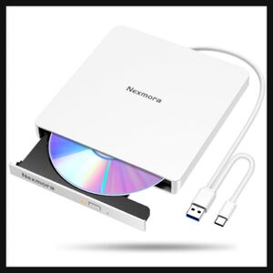 【開封のみ】Nexmora★【2024革新型・高速USB3.0対応】 CD DVDドライブ 外付け 静音 DVDプレーヤー 外付けDVDドライブ USB3.0＆Type-C