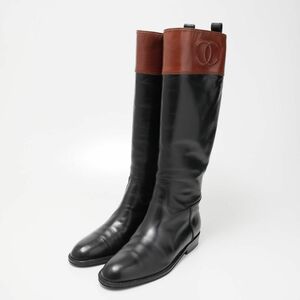 GQ0229▽イタリア製 シャネル/CHANEL*レザーロングブーツ*CCロゴ*ココマーク*36.5(23～23.5cm相当)* バイカラー*ブラック×ブラウン系