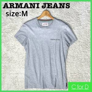 ★ARMANI JEANS★Mサイズ 半袖 Tシャツ アルマーニ ジーンズ メンズ グレー コットン100% 刺繍ロゴ プリント トップス ヴィンテージ T003