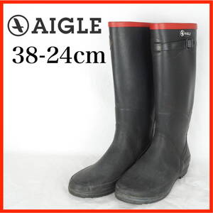 EB6636*AIGLE*エーグル*レディースレインブーツ*38-24cm*黒